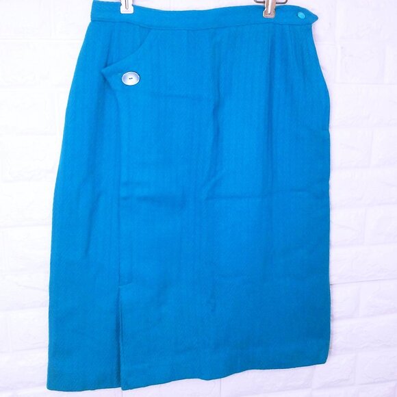 Vintage 60s Wiggle Pencil Skirt Lady-L(12) Union Wool Asymmetrical Kick Pleat - Picture 2 of 11